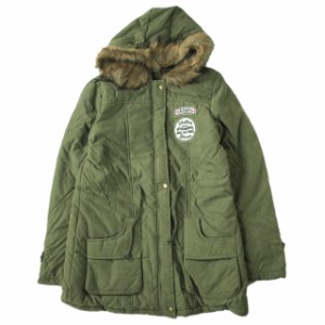 新品 no brand ノーブランド ファー付き フーデッドコート M OLIVE 裏ボア アウター