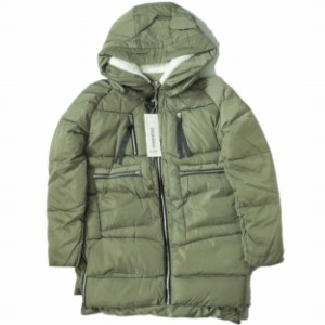 新品 no brand ノーブランド ボア付き フーデッドミリタリーダウンコート L OLIVE 中綿 ZIP アウター