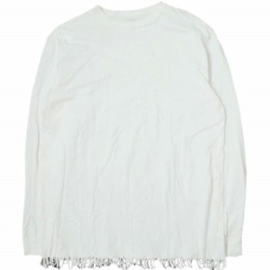 ETHOS エトス 日本製 フリンジヘムロングスリーブTシャツ S ホワイト 長袖 カットソー トップス