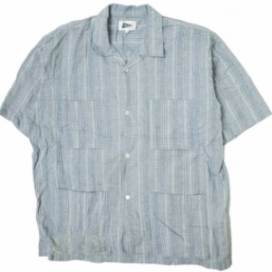 Pilgrim Surf+Supply ピルグリム 23SS Amedeo Short Sleeve Shirt コットンリネン ストライプキューバシャツ 36-01-0139-065 M BLUE 半袖