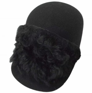 新品 LANVIN ランバン フランス製 ファー付き ウールフェルトキャップ 58 BLACK ボーラー ハット 帽子
