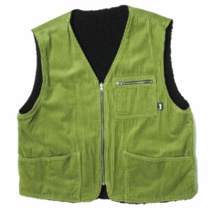 STUSSY ステューシー 20AW Wide Wale Reversible Vest コーデュロイリバーシブルベスト XL グリーン/ブラック ジレ ボア トップス