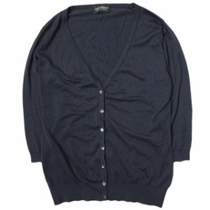 JOHN SMEDLEY ジョンスメドレー イギリス製 シーアイランドコットン七分袖Vネックカーディガン M ネイビー ニット トップス