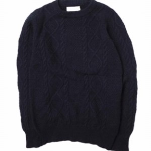 WILLIAM LOCKIE x UNITED ARROWS ウィリアムロッキー 別注 ケーブルクルーネックニット 38 ネイビー セーター アラン プルオーバー