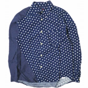 NEPENTHES ネペンテス アメリカ製 POLKA DOT SWITCHING SHIRTS ポルカドット切り替えシャツ 1 ネイビー 長袖 ドッキング トップス