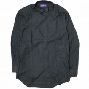 Sartoria Isis 日本製 ハウンドトゥースチェックウィングカラーシャツ M相当 ネイビー 比翼フロント 長袖 ワイシャツ ドレスシャツ