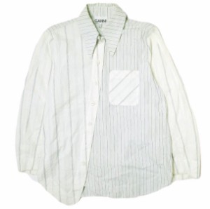 GANNI ガニー 20SS SHIRTING COTTON SHIRT アシンメトリーストライプシャツ EUH10090 36 サックス 長袖 トップス