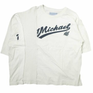 71 MICHAEL ミシェル 日本製 SWITCHING LOGO PRINT T-SHIRT アシンメトリーロゴTシャツ L ホワイト オーバーサイズ トップス
