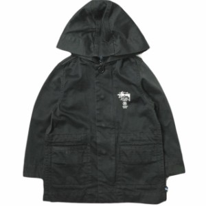 STUSSY ステューシー KIDS ワールドツアーロゴ コットンツイル フーデッドジャケット S/90 ブラック 子供用 キッズ ジャンパー アウター