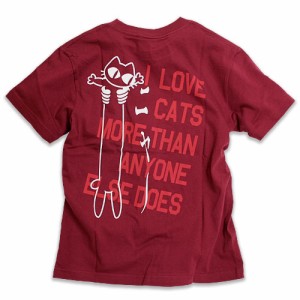 Tシャツ メンズ レディース 半袖 猫 LOVE CAT - PK Ver - ワインレッド ネコ ねこ 猫柄 雑貨 - メール便 - SCOPY スコーピー