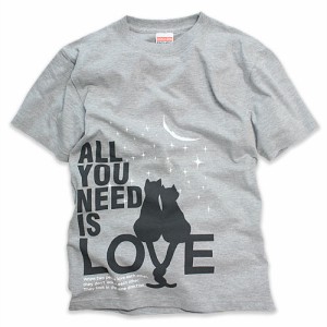 Tシャツ メンズ レディース 半袖 猫 ALL YOU NEED IS LOVE - グレー ネコ ねこ 猫柄 雑貨 - メール便 - SCOPY スコーピー