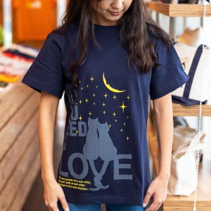 Tシャツ メンズ レディース 半袖 猫 ALL YOU NEED IS LOVE - ネイビー ネコ ねこ 猫柄 雑貨 - メール便 - SCOPY スコーピー