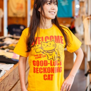 Tシャツ メンズ レディース 半袖 猫 BECKONING CAT - ゴールドイエロー ネコ ねこ 猫柄 雑貨 - メール便 - SCOPY スコーピー