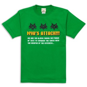 Tシャツ メンズ レディース 半袖 猫 NYA'S ATTACK - グリーン ネコ ねこ 猫柄 雑貨 - メール便 - SCOPY スコーピー
