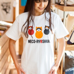 Tシャツ メンズ レディース 半袖 猫 NECO-RYOSHKA - ホワイト ネコ ねこ 猫柄 雑貨 - メール便 - SCOPY スコーピー