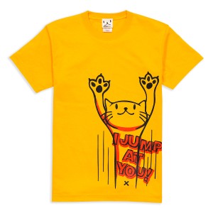 Tシャツ メンズ レディース 半袖 猫 JUMP - ゴールドイエロー ネコ ねこ 猫柄 雑貨 - メール便 - SCOPY スコーピー