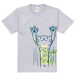 Tシャツ メンズ レディース 半袖 猫 JUMP - シルバーグレー ネコ ねこ 猫柄 雑貨 - メール便 - SCOPY スコーピー