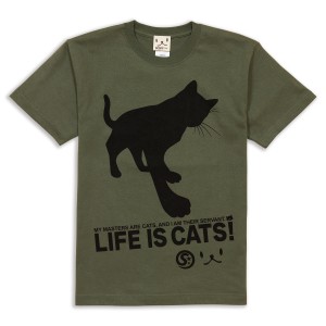 Tシャツ メンズ レディース 半袖 猫 CATS SERVANT - オリーブ ネコ ねこ 猫柄 雑貨 - メール便 - SCOPY スコーピー