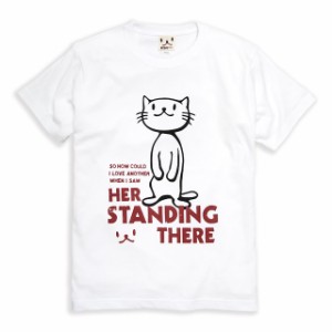 Tシャツ メンズ レディース 半袖 猫 STANDING THERE - ホワイト ネコ ねこ 猫柄 雑貨 - メール便 - SCOPY スコーピー