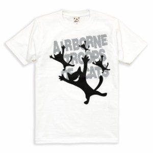 Tシャツ メンズ レディース 半袖 猫 AIRBORNE TROOPS - ホワイト ネコ ねこ 猫柄 雑貨 - メール便 - SCOPY スコーピー