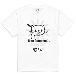 Tシャツ メンズ レディース 半袖 猫 Grooming - ホワイト ネコ ねこ 猫柄 雑貨 - メール便 - SCOPY スコーピー