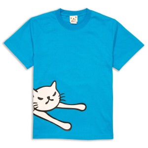 Tシャツ メンズ レディース 半袖 猫 LAZY CAT - ターコイズ ネコ ねこ 猫柄 雑貨 - メール便 - SCOPY スコーピー