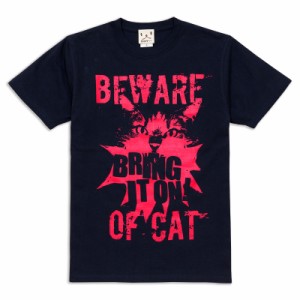 Tシャツ メンズ レディース 半袖 猫 BEWARE OF CAT - ネイビー ネコ ねこ 猫柄 雑貨 - メール便 - SCOPY スコーピー