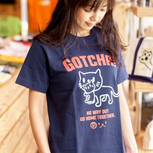 Tシャツ メンズ レディース 半袖 猫 GOTCHA - ネイビー ネコ ねこ 猫柄 雑貨 - メール便 - SCOPY スコーピー