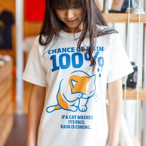 Tシャツ メンズ レディース 半袖 猫 RAIN 100% - ホワイト ネコ ねこ 猫柄 雑貨 - メール便 - SCOPY スコーピー