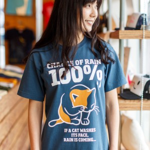 Tシャツ メンズ レディース 半袖 猫 RAIN 100% - デニム ネコ ねこ 猫柄 雑貨 - メール便 - SCOPY スコーピー