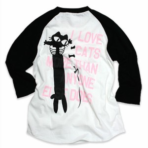七分袖 Tシャツ メンズ レディース 猫 LOVE CAT - PK Ver - ブラック × ホワイト ネコ ねこ 猫柄 雑貨 - メール便 - SCOPY スコーピー