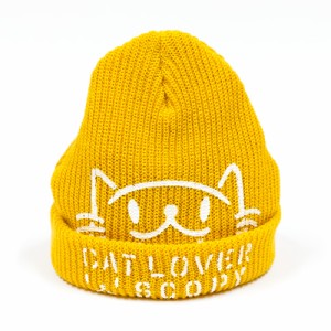 ニットキャップ 猫 CAT LOVER マスタード ネコ ねこ 猫柄 雑貨 - キャップ ビーニー - メール便 - SCOPY スコーピー