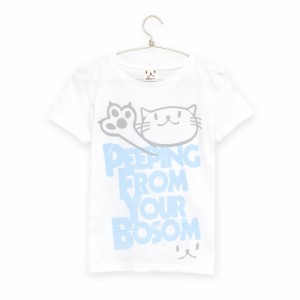 レディース Tシャツ 猫 PEEPING CAT - ホワイト × ブルー ネコ ねこ 猫柄 雑貨 - メール便 - SCOPY スコーピー
