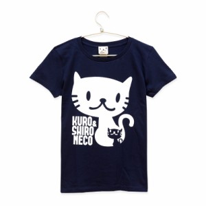 レディース Tシャツ 猫 しろ＆くろねこさん - ネイビー ネコ ねこ 猫柄 雑貨 - メール便 - SCOPY スコーピー