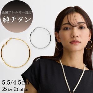 ピアス フープ 5.5cm 4.5cm 純チタン シンプル レディース バックバネピアス 大ぶり 揺れる ニット 結婚式 フォーマル ブランド シンプル