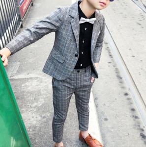 男の子 フォーマルスーツ 子供服 半袖 ジュニア シャツ パンツ 3点セット チェック柄 入学式 発表会