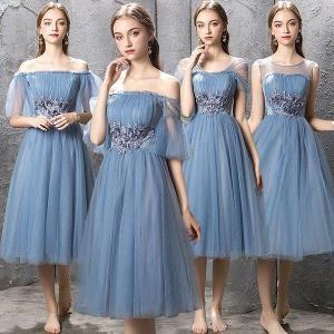 選べるサイズ展開 ブライズメイドドレス ブルー ミモレ丈 結婚式 ロングドレス ワンピース 二次会 ドレス フォーマルドレス ピアノ発表会 ノースリーブ オ 大人気 Www Centrodeladultomayor Com Uy