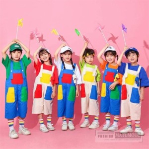 【三太郎の日】サロペット ダンス衣装 キッズ 子供服 セットアップ 女の子 男の子 韓国 半袖 ヒップホップ ジャズダンス 子供 ダンス衣装