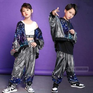 【三太郎の日】キッズダンス衣装 子供服　2点セットアップ トップス  ダンスパンツ　キラキラ ジャケット  練習着 子供ダンス 舞台 ステ