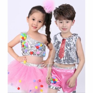 【三太郎の日】キッズダンス衣装 子供服子供 ジップアップ 2点セットアップ 　トップス＆ショートパンツ 子供衣装 子供ダンス 発表会 HIP