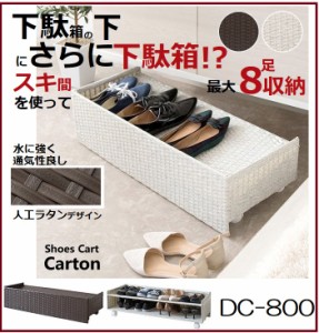 下駄箱 収納ラック ラタン風シューズカート 靴箱 SC-800 Carton カルトン シューズ収納 靴箱下 シューズワゴン 玄関収納 大容量 8足収納 