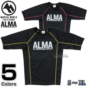 【ALMA・アルマ】ラッシュガード　BONE　S/M/L/XL　ブラック×イエロー/ブラック×ピンク　ALR5   アンダーウェア MMA 総合格闘技