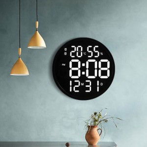 掛け時計 壁掛け温度計湿度計LEDデジタル電子壁掛け時計 照明 自動感応夜光 壁掛け時計 3D LEDデジタル時計 ウォールクロック 掛け時計 