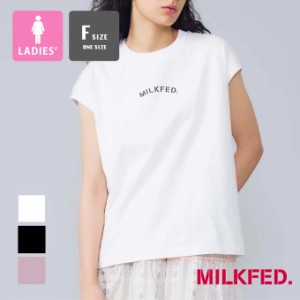 「 MILKFED. ミルクフェド 」 FRENCH SLEEVE TOP MILKFED. ロゴ プリント フレンチスリーブ トップ 103232013015 / MILKFED.　ミルクフェ