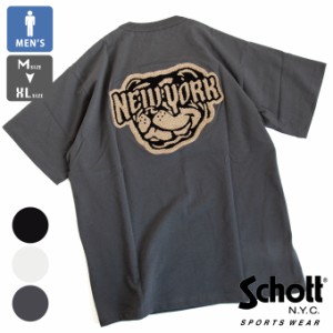 Schott ショット Tシャツ シニール ブルドッグ TｰSHIRT CHENILLE BULLDOG 7824134011 782-4134011 / ショット Tシャツ トップス カット