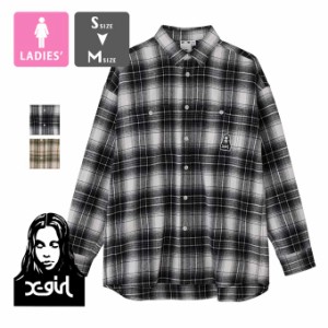 「 X-girl エックスガール 」 FACE FLANNEL SHIRT X-girl フェイス ロゴ フランネル シャツ 105233014003 / X-girl シャツ 長袖シャツ チ