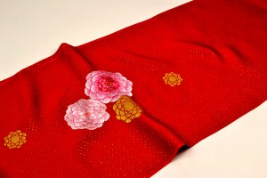 帯揚げ 振袖 正絹 丸菊 刺繍 着物 大人 レディース 婦人 女性 赤 日本製