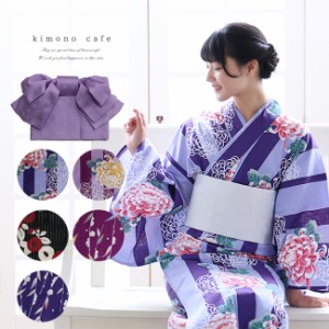 浴衣セット レディース 浴衣2点セット kimonocafe 5柄 和柄 モノトーン レトロ 新作 2022年 作り帯 付け帯