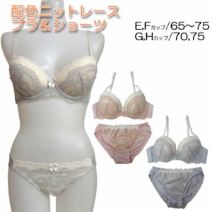 Forest バイカラーレース ブラ&ショーツセット E F G H カップ