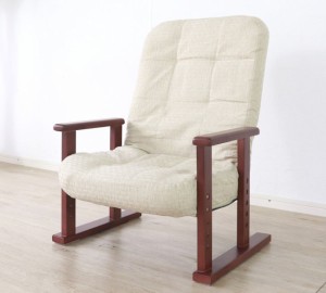 送料無料リクライニング木肘高座椅子 座面高４段階調整可能 リクライニングチェア 座椅子（345）